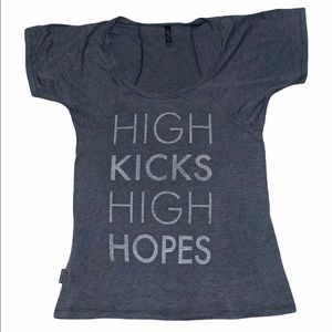 Sugar and Bruno High Kicks High Hopes Gray Dance Dancing Tee T Shirt sz M